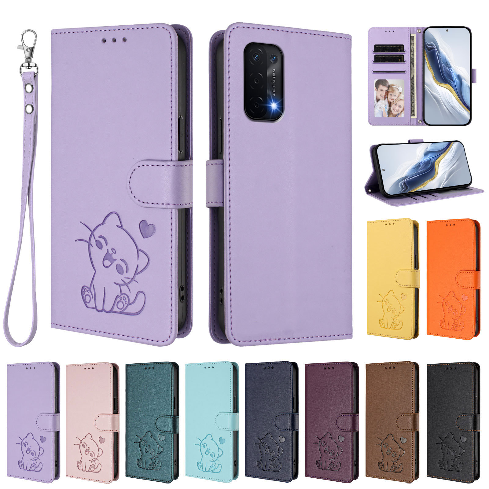适用TCL 60 SE 压爱心猫手机壳保护套Revvl 8 Pro翻盖插卡钱包