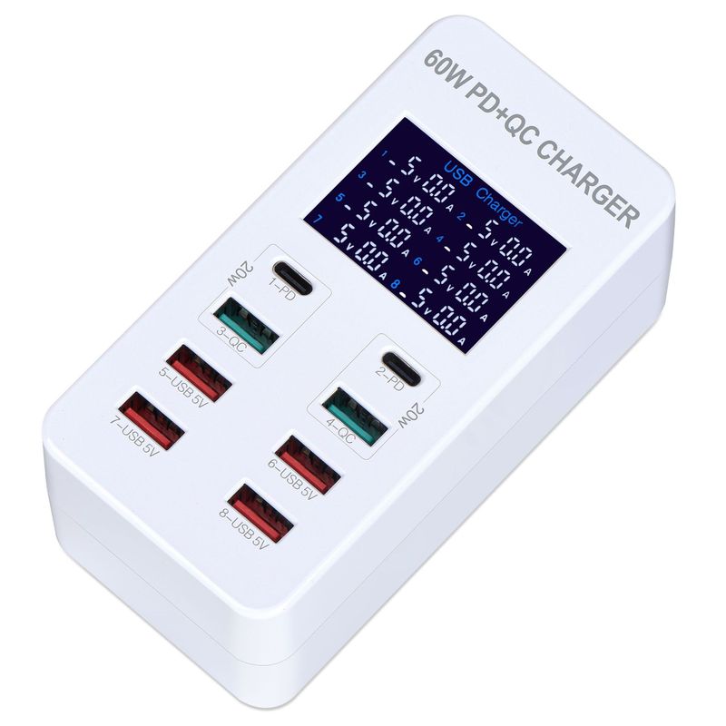 New multi-port USB fast charger head mobile phone tablet smart LED display 8-port USB mobile phone charging