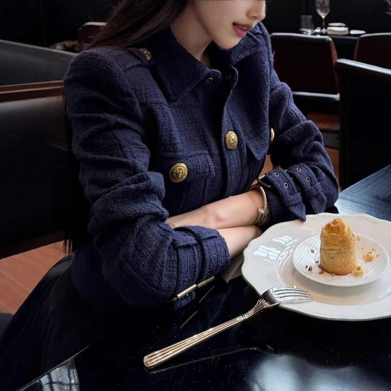 Right Shoulder Small Fragrant Jacket Autumn and Winter Short Metal Button Slim Top High-End Women's Jacket Right Shoulder Small Fragrant Jacket Autumn and Winter Short Metal Button Slim Top High-End Women's Jacket