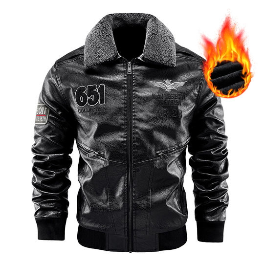 Men's PU Leather Jacket Flip Collar Windproof Warm Winter Thickened Motorcycle Leather Jacket Cross-border Hot-selling Men's Necessary