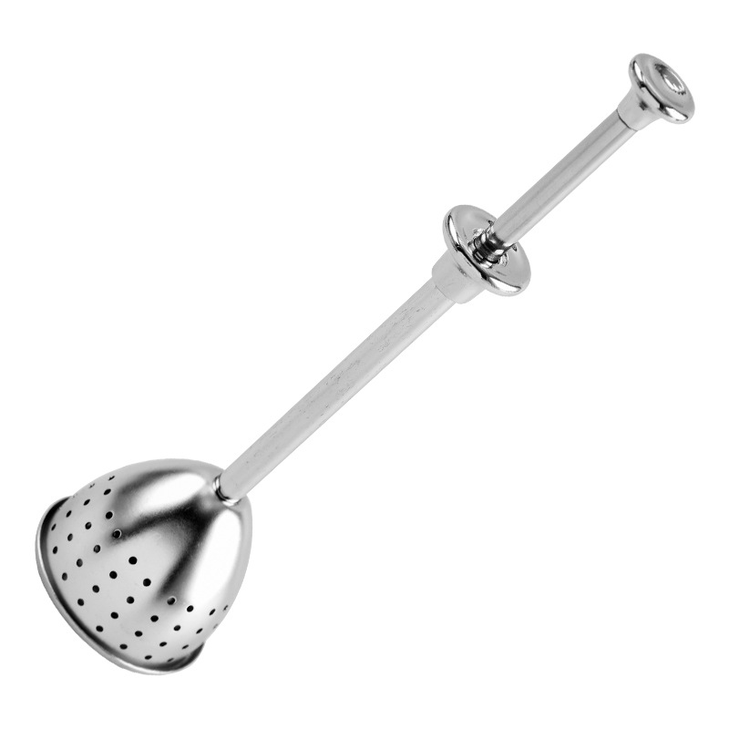 Creativo 304 Bola de té de acero inoxidable retráctil de empuje de tipo mango fabricante de té colador de té juego de té hemisferio tamiz de azúcar en polvo