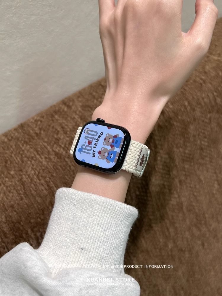 The top hat bear woven watch strap is suitable for the autumn and winter breathable Apple Watch s10 strap, Apple Watch 9/SE7 undefined