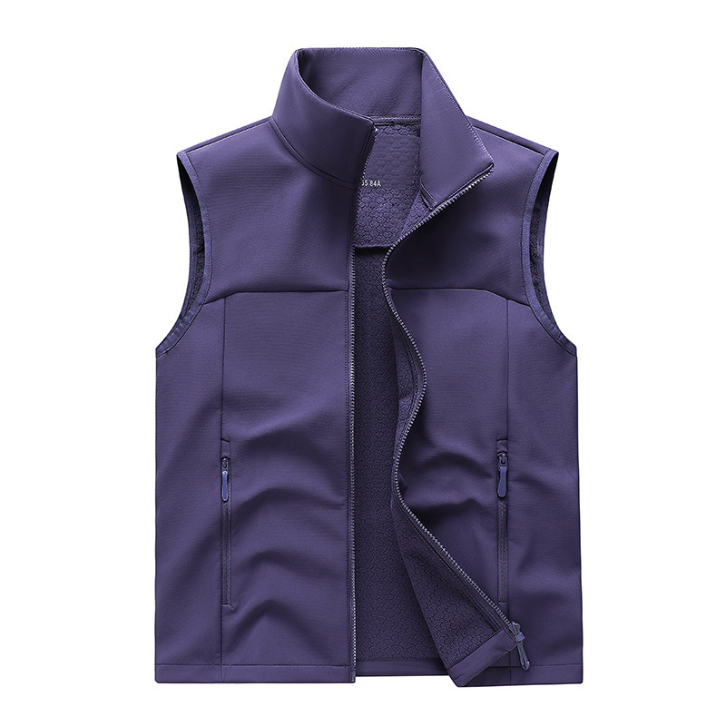 Purple fleece-lined vest for women, autumn and winter soft shell jacket, slim-fit vest for men, outdoor running windproof sports vest