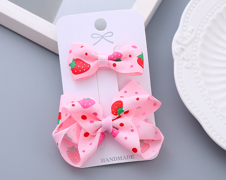 Girl's Sweet Cherry Strawberry Bow Knot Cloth Hair Clip display picture 7