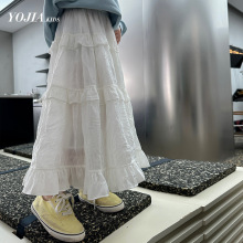 YOJIA女童半身裙白色长裙春秋款儿童蛋糕裙小女孩中长款裙子洋气