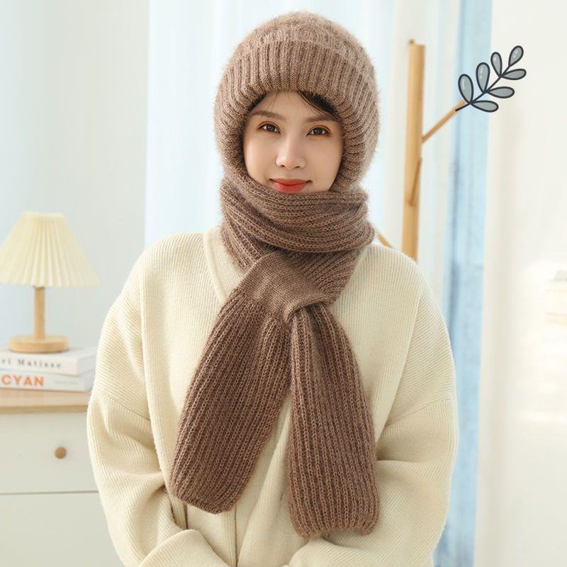 Hat Women's Autumn And Winter Knitted Hat Scarf Integrated Snow Hat Plush Wool Hat Can Be Buckled Neck Protector Squirrel Velvet Hat_viptrois.com