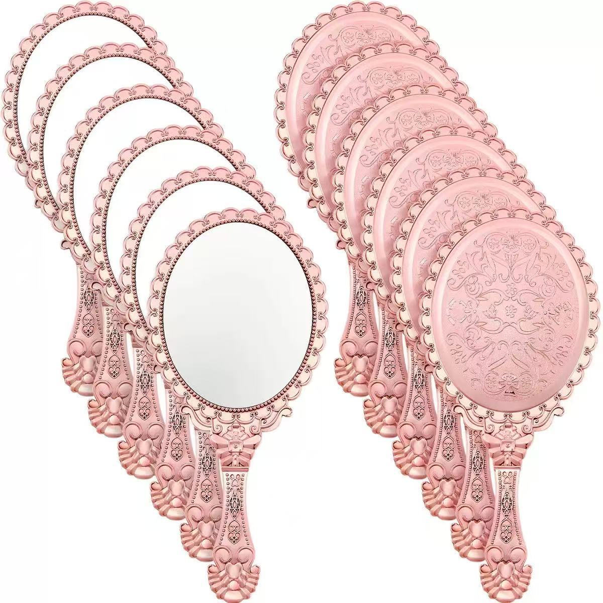 Espejo de maquillaje portátil retrógrado, espejo de maquillaje portátil, espejo de mano galvanizado, tallado europeo, espejo pequeño exquisito de alto valor image 3