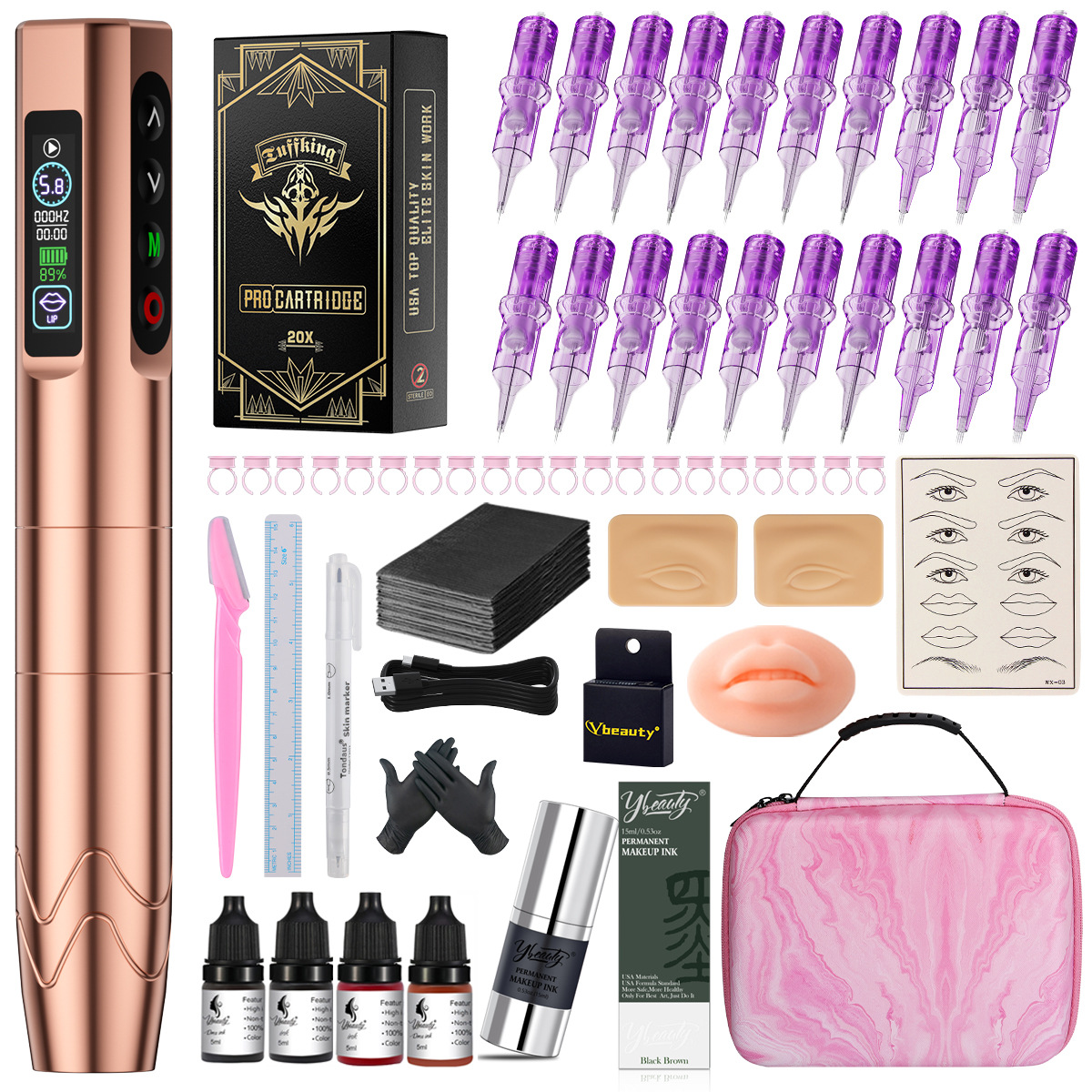 Máquina de Tatuaje Inalámbrica Multimodo de Doble Batería para Cejas, Labios y Delineador de Ojos, Juego Completo de Herramientas para Tatuajes Pequeños Todo en Uno