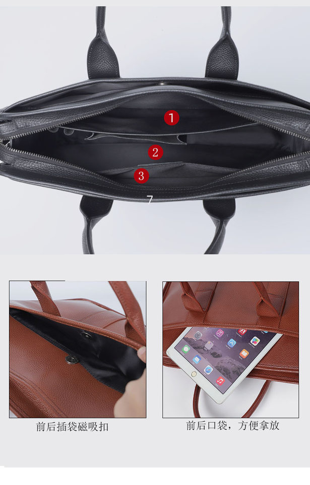 Túi xách nam da bò thật cỡ lớn dạng cặp công sở đựng vừa laptop 14 inch — Hai màu nâu, Màu đen chi tiết 7