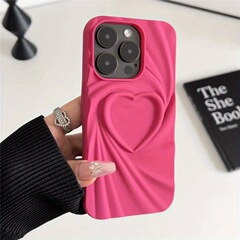 iPhone 17 15ProMax携帯電話ケース Apple 14 ソフトケースに適したソリッドカラーの立体プリーツシルクパターンラブハート