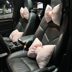 Small French Car Headrest, Cotton Linen Soft Comfort Car Neck Pillow Waist Pillow, Universal All-Season Car Cushion for Women