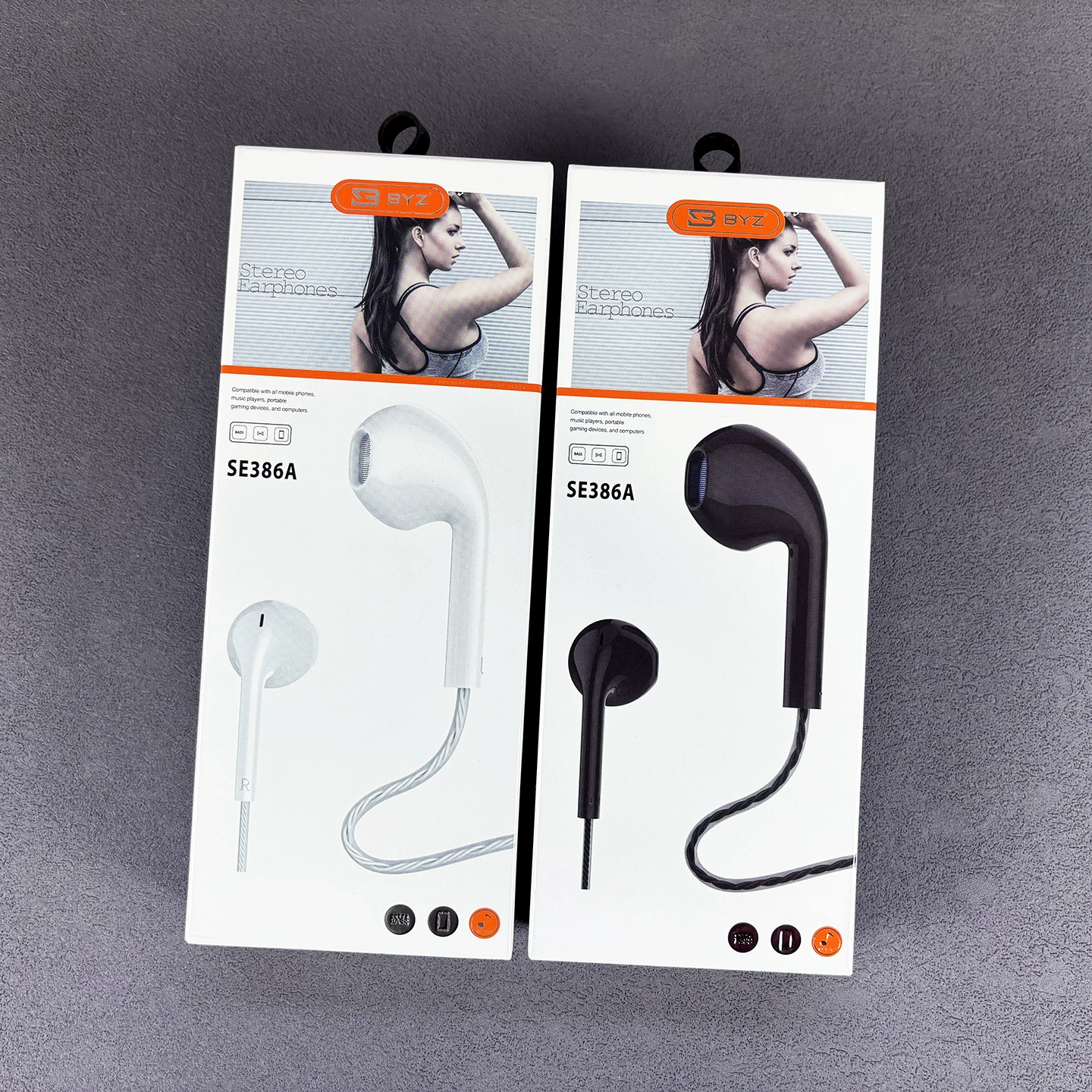 Byz S386A In-Ear 3.5 Round Hole Interface Mobile Phone Headset Wire Control with Microphone Translucent Jelly Line Stereo