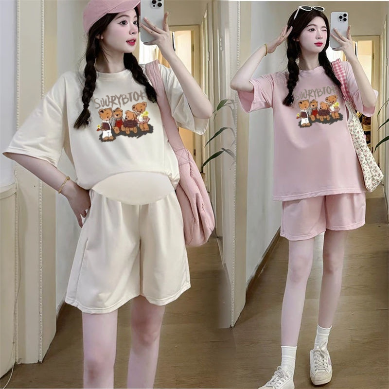 Maternity Shorts Tops Spring and Summer Suit Tops for Small Women and Pregnant Women Two-Piece Summer Outer Wear T-Shirts at Home Maternity Shorts Tops Spring and Summer Suit Tops for Small Women and Pregnant Women Two-Piece Summer Outer Wear T-Shirts at Home