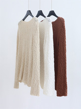 韩单手勾花织法慵懒落肩针织衫长袖秋冬宽松套头上衣休闲毛衣女装