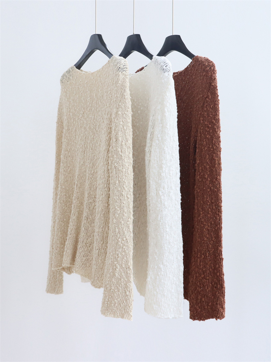 韩单手勾花织法慵懒落肩针织衫长袖秋冬宽松套头上衣休闲毛衣女装