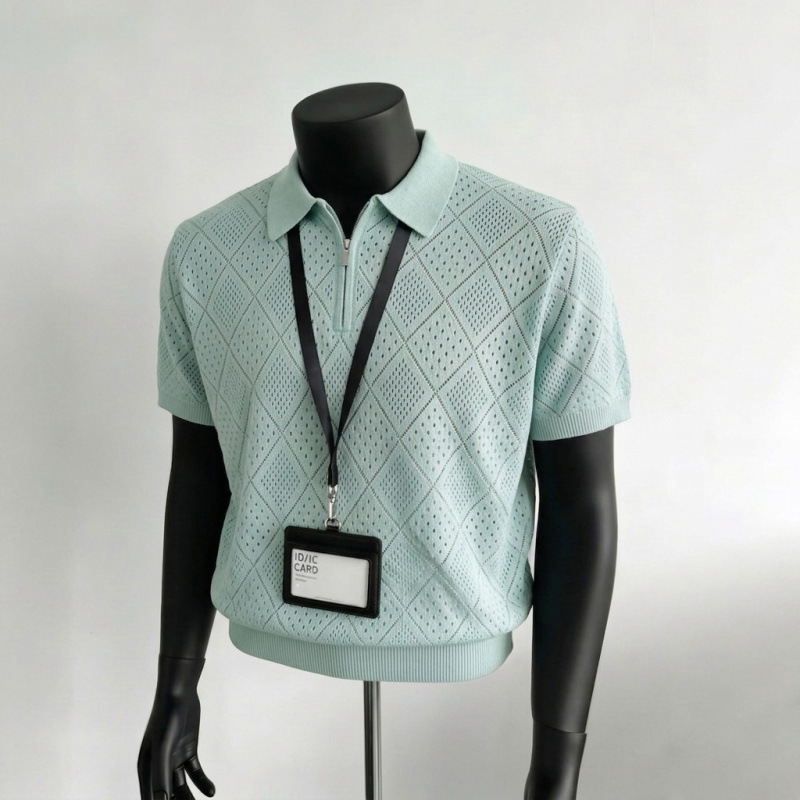 Men's Business Casual Short Sleeve Polo Shirt Summer Old Fashioned Hollow Knitwear Thin T-Shirt for Men_viptrois.com