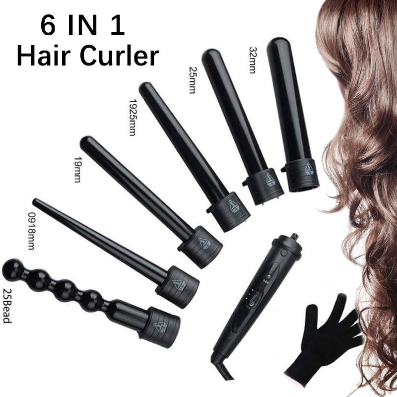 Factory direct ceramic curling iron household perm styling dry hair hairdressing tools foreign trade six-in-one curling iron