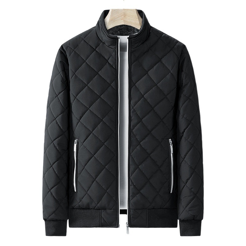 Abrigo de algodón popular transfronterizo para hombre, cuello alto, chaqueta con forro polar, abrigo de algodón a cuadros informal para jóvenes, chaqueta moderna a prueba de viento y cálida