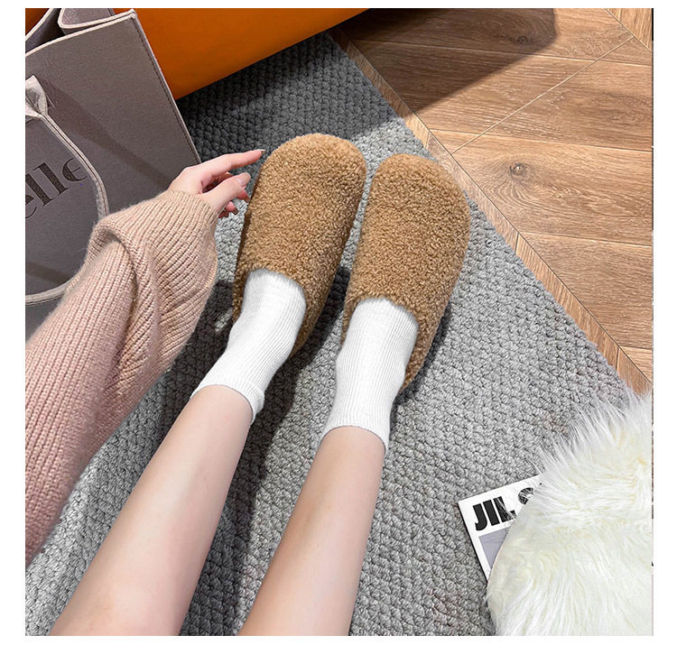 Dép lê nữ bít mũi lông xù giữ ấm, dép bông đi trong nhà và đi ngoài mùa đông — Màu nâu đậm, Màu trà sữa, Màu trắng sữa chi tiết 31