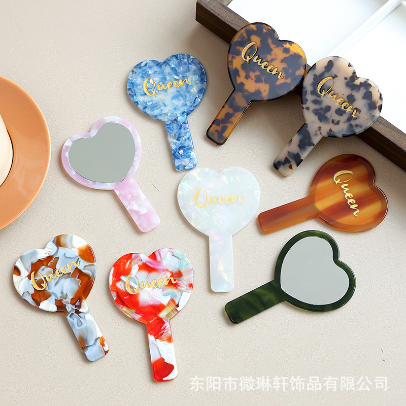 韩国复古醋酸板材镜子时尚几何便携爱心镜子补妆小镜子饰品化妆镜