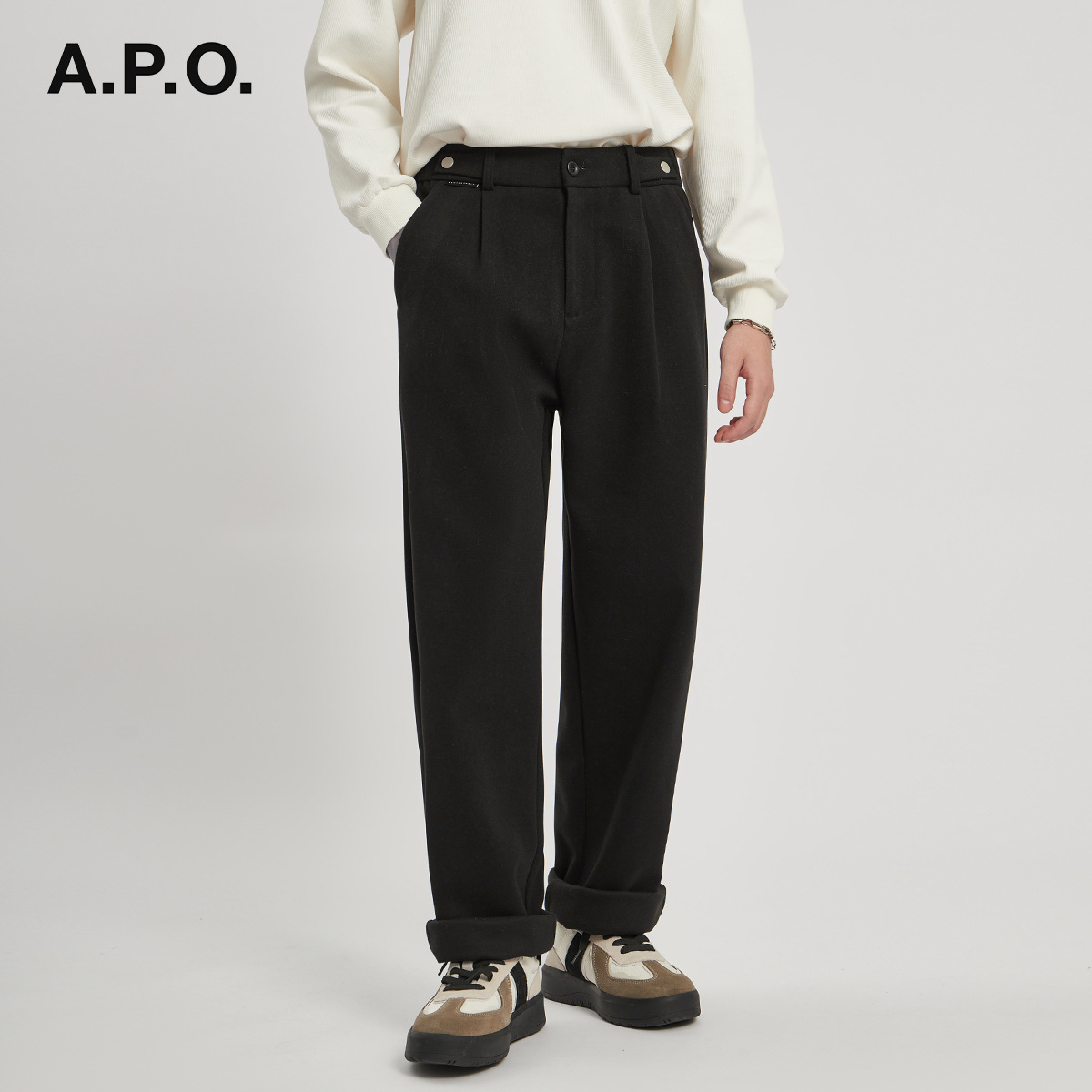 APO ropa de Hombre | Pantalones casuales sueltos para hombre 2023 Otoño e Invierno Nuevos pantalones de lana para hombre pequeños pantalones de traje de hombre recto
