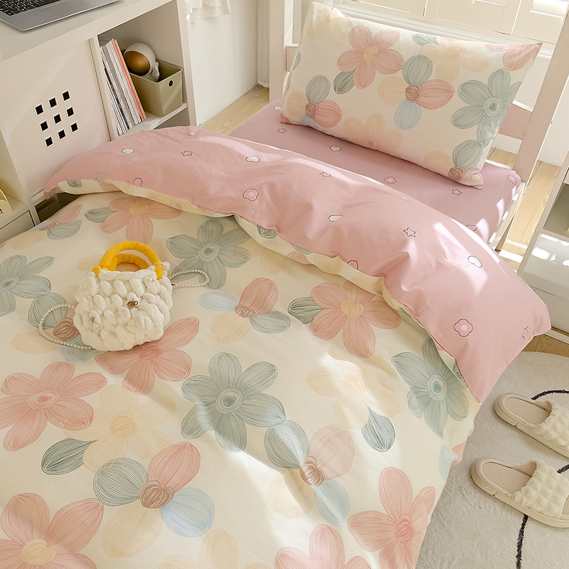 Ropa de cama de dormitorio de estudiantes universitarios de tres piezas de algodón, sábana de algodón, funda de edredón, sábana, cama, traje de cuatro piezas, verano