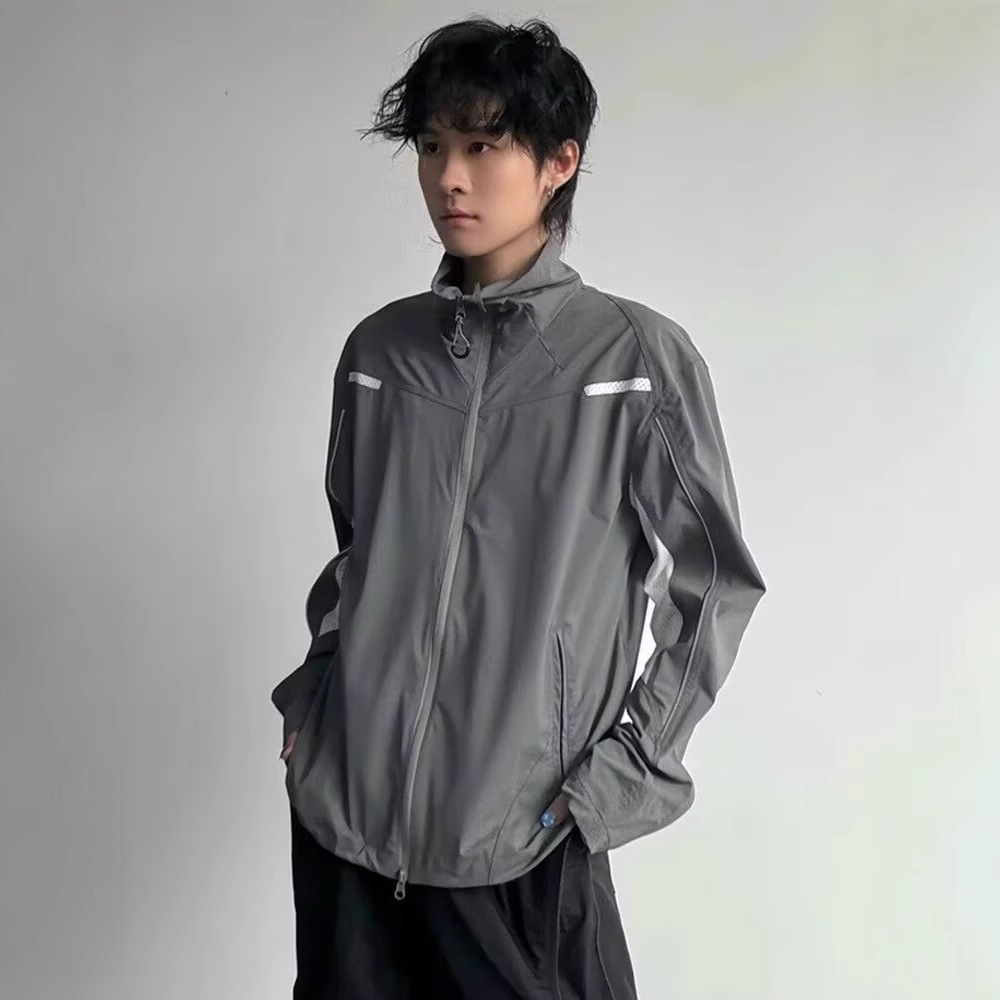 男秋季青少年简约户外休闲外套男潮流百搭拼接拼色立领防晒衣批发