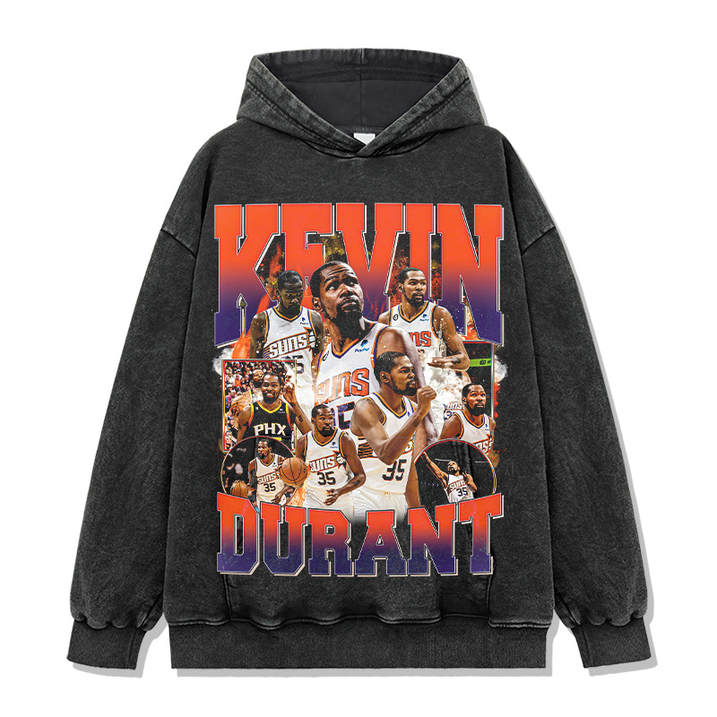 Cross-border retro trend Durant Durant printed short-sleeved T-shirt American wash long-sleeved round neck hooded sweatshirt men