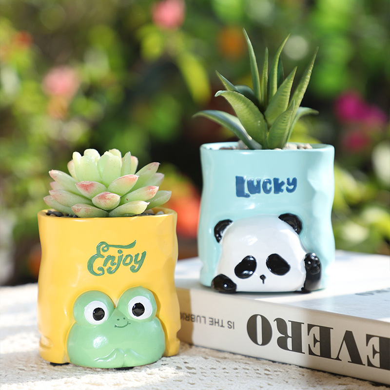 Chậu Cây Resin Chậu cây hình túi giấy hoạt hình resin, chậu mọng nước mini, trang trí ban công và bàn làm việc (RG-93)