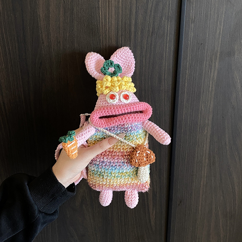 Handmade gancho de lana, bolsas de hombro para niños y niñas feas y lindas, bolsas de conejo para bebés, bolsas de boca grande, bolsas de cambio para niños