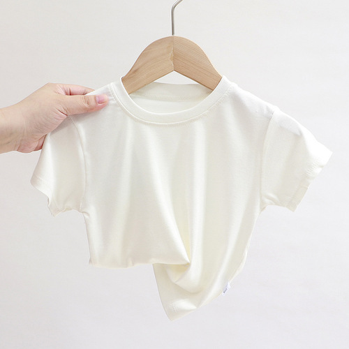 New Arrival Kids' T-Shirts: Summer Girls' Short-Sleeve Tops & Boys' Shirts—Breathable, Sweat-Absorbent, Korean-Style Solid Colors for Casual Kids' Wear—Wholesale