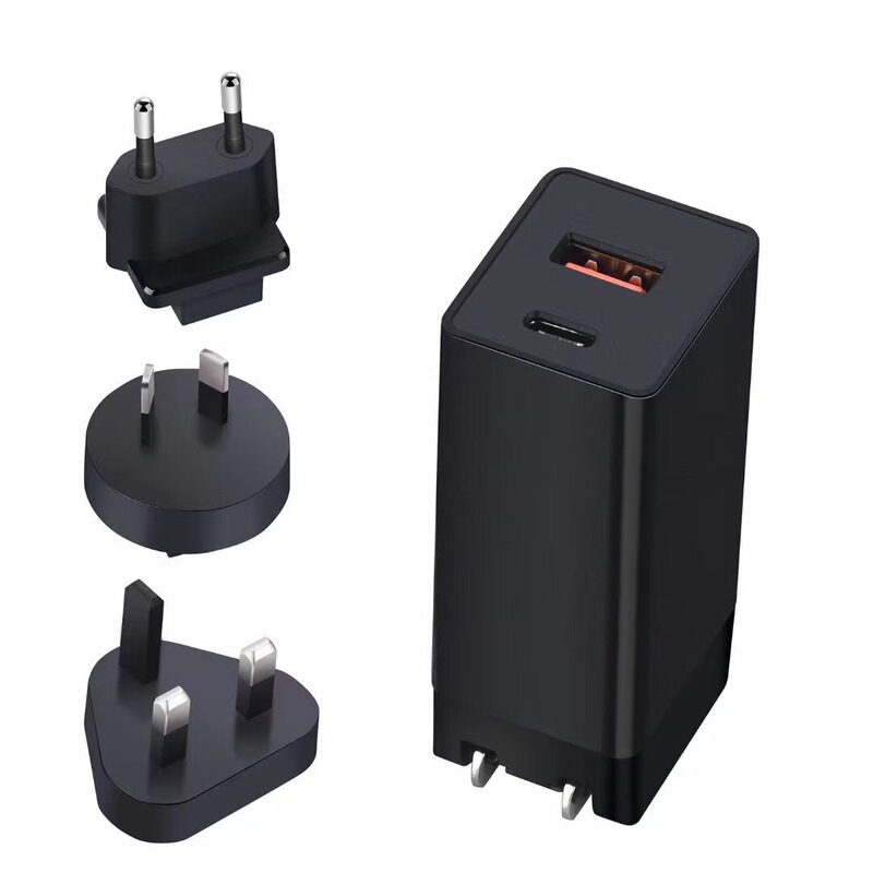 65W Super Silicon Charger ce Certified Folding Pin Replaceable Charging Head PD + QC3.0 GaN Fast Charging Wall Charging