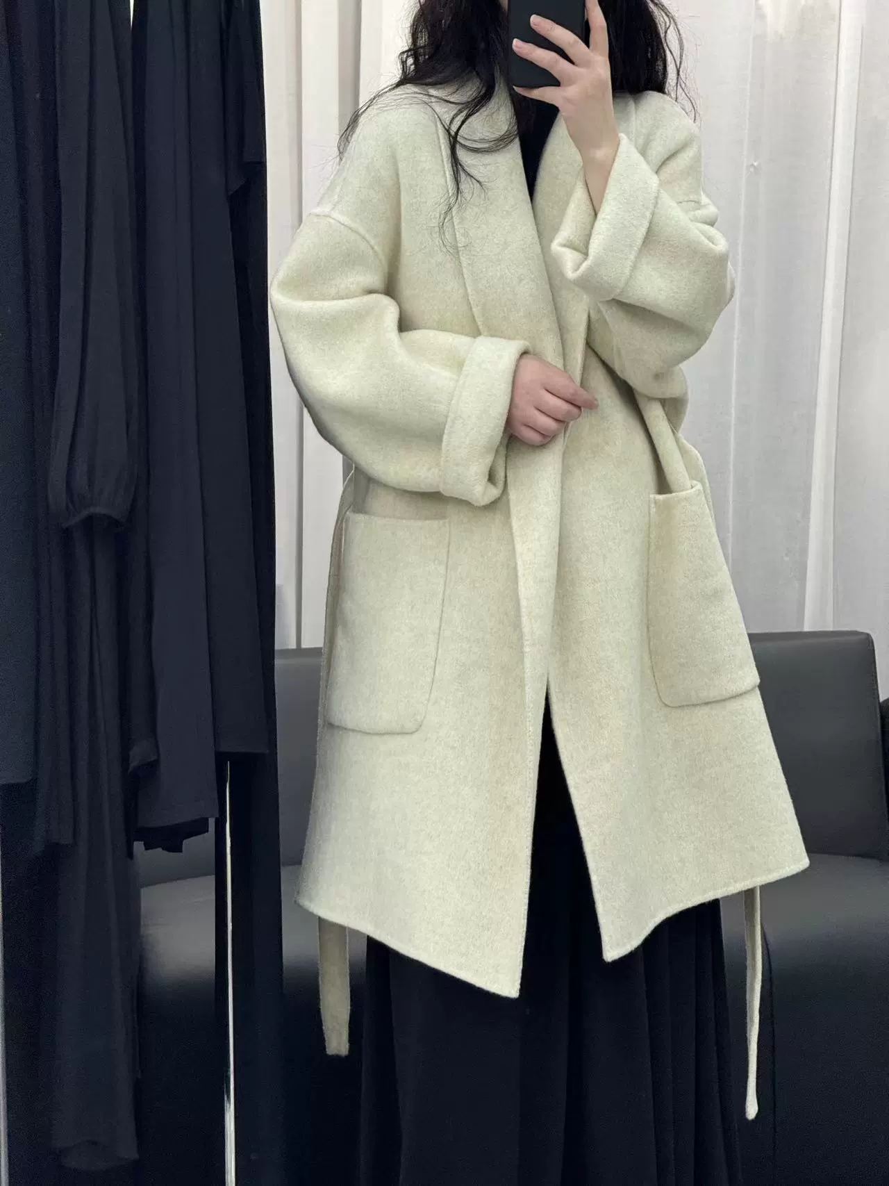 Длинный двусторонний шерстяной халат, средняя длина, oversize, стиль высокого качества