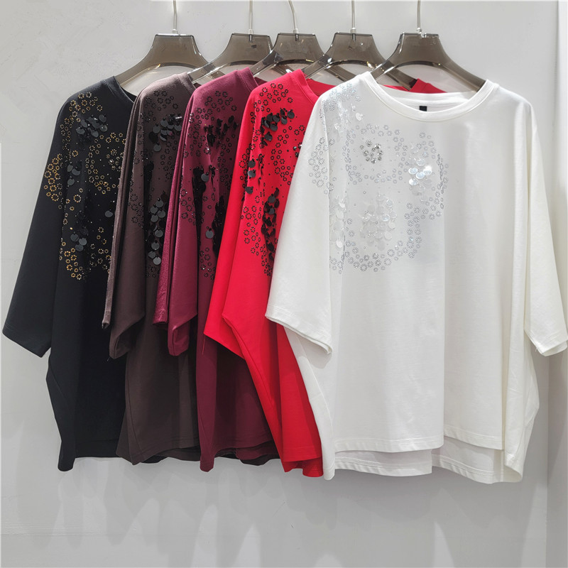 Sequinilla bordada camiseta de cuello redondo de mangas cortas para mujeres 2026 nuevo estilo extranjero envejecimiento suelto cubrir el estómago blusa versátil image 1