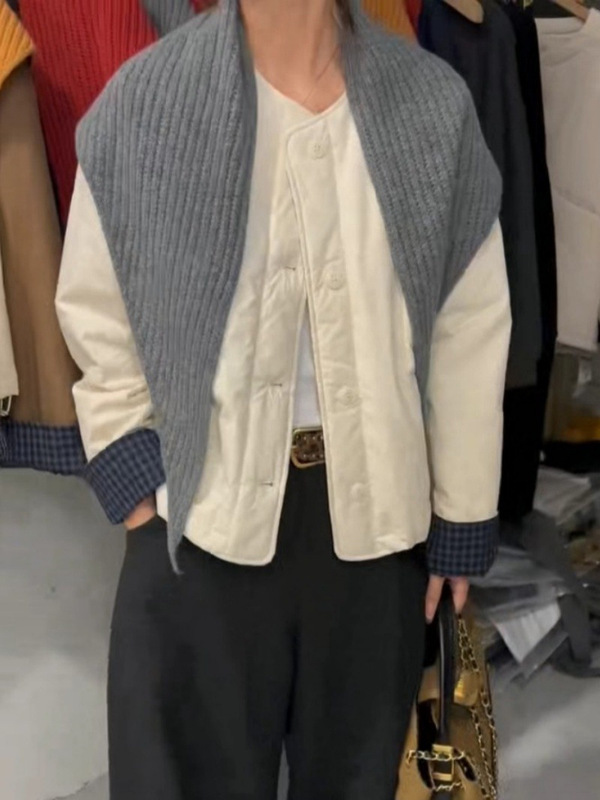 慵懒风秋季新款圆领宽松显瘦棉服外套女时尚休闲百搭拼接夹克上衣|undefined