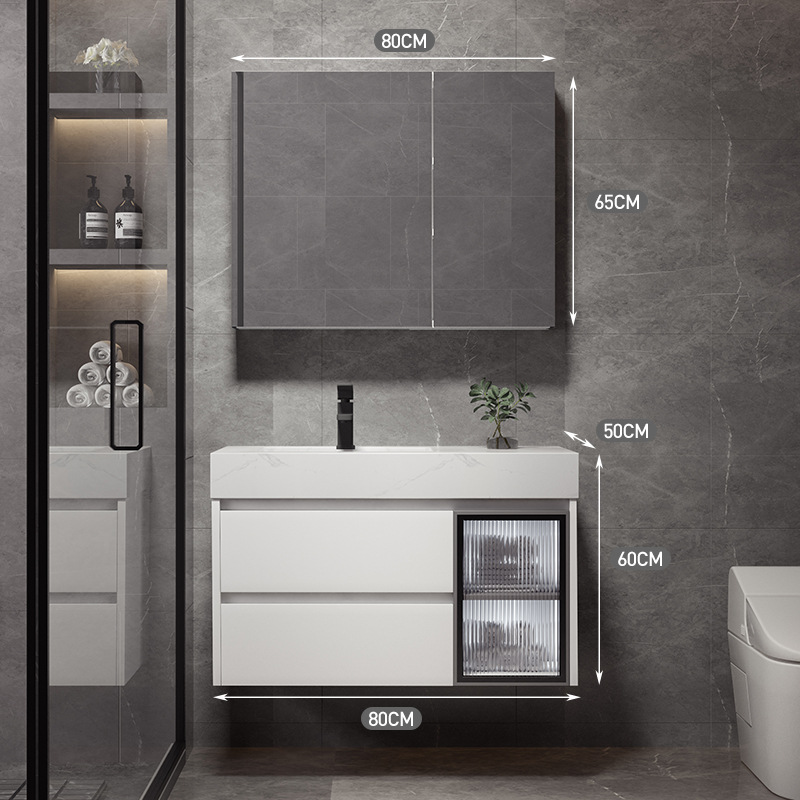 Shiqi Placa de roca gabinete de baño combinación de luz de lujo moderno simple baño mesa de lavado lavabo gabinete