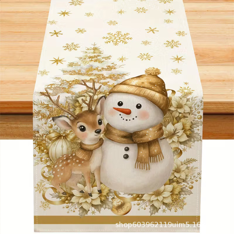 Amazon transfronterizo nueva bandera de la mesa de Navidad fábrica directa invierno muñeco de nieve Santa estampado almohadilla de mesa