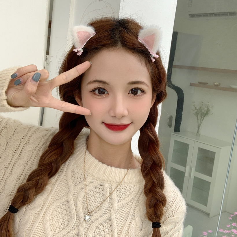 One Cat Ear Barrettes Japanese And Korean New Online Influencer Plush Cat Ear Stereo Hair Clip Headdress Female Side Head Clip display picture 7