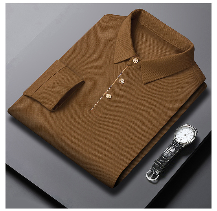 2023 New Autumn Leisure Fashion Business Shirt Long sleeved Middle aged T-shirt with Polo Collar Bottom for Men's Wear_voghion.com