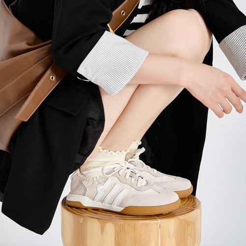 Dexun shoes, genuine leather biscuit shoes, white shoes, women's Korean version  new Forrest Gump shoes, soft-soled sports shoes, casual sneakers