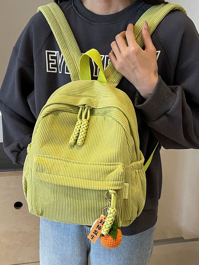 Backpack small shoulder travel bag, city style, corduroy texture, 27×14×30 cm, pendant option
