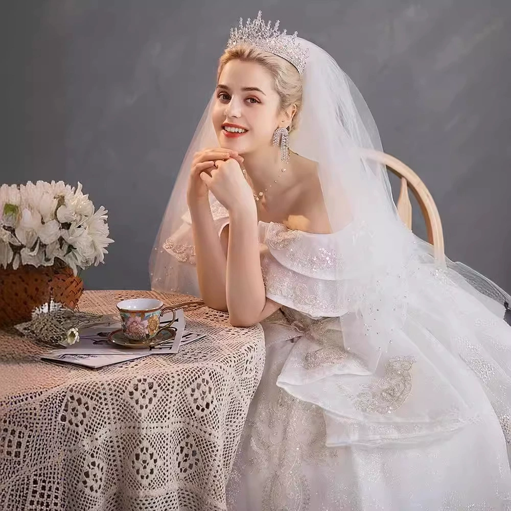 Wedding dress for bride, open shoulders, plus size
