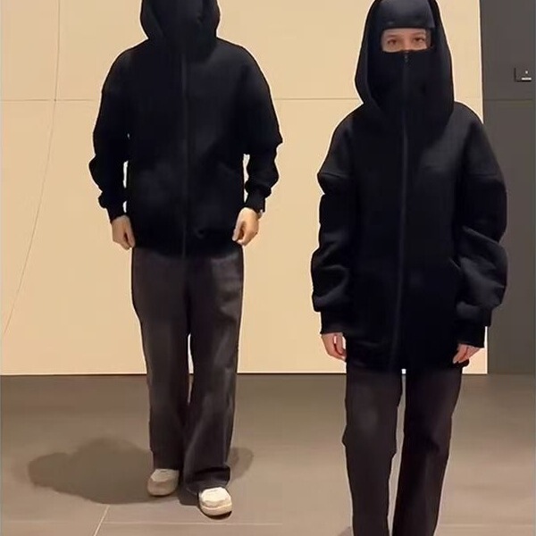 Black Russian-Style Double-Hooded Bandit Sweatshirt Men's Autumn and Winter Heavy Stiff Hoodie Cleanfit Couple Thick Outwear Black Russian-Style Double-Hooded Bandit Sweatshirt Men's Autumn and Winter Heavy Stiff Hoodie Cleanfit Couple Thick Outwear
