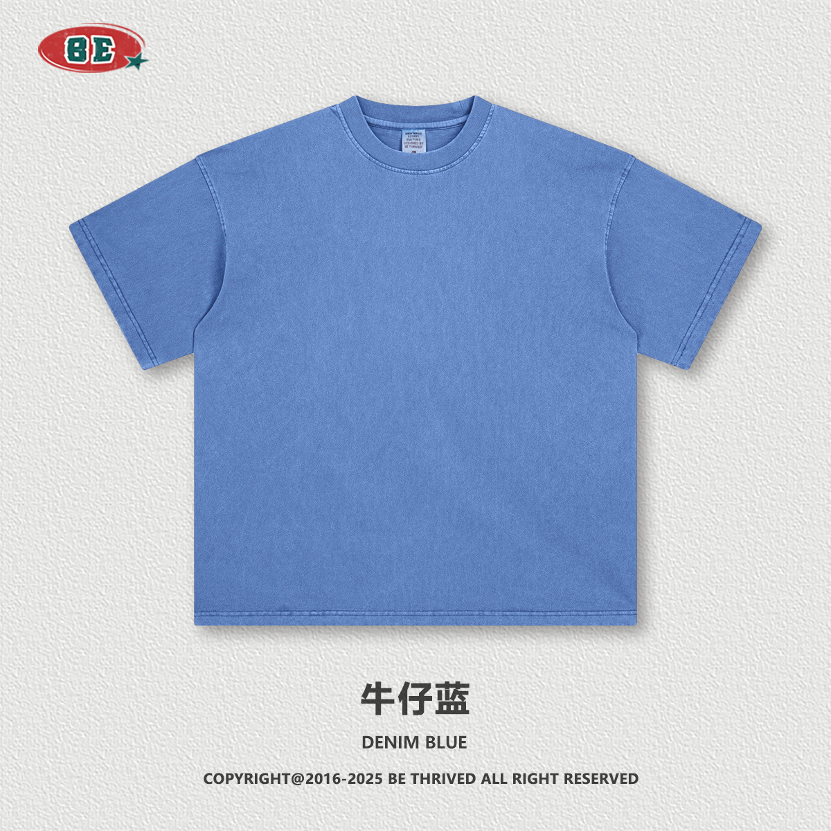 BE ropa de hombre 2025 primavera y verano 260G camiseta lavada de algodón puro retro marca de moda joven camiseta suelta Europa y América hombres transfronterizos