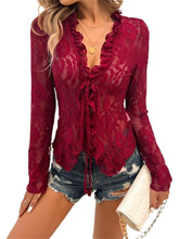 B 14713 Lace Trim Long Sleeve Cardigan �ٽz�_�� �羳�W��