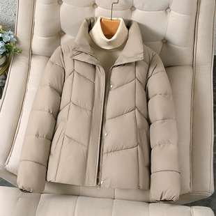 New 2025 Foreign Trade Cotton Jacket for Women, Short Korean Style, Loose and Thickened, Petite Stand Collar, Fashionable and Stylish Puffer Jacket