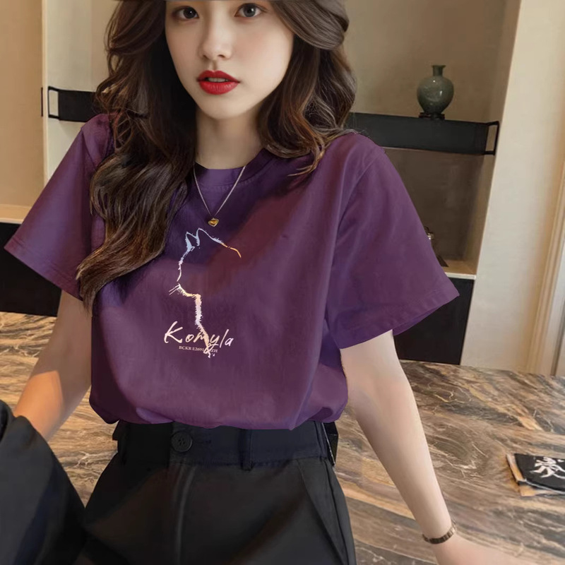 Plus Size Pure Cotton Short-Sleeved T-Shirt for Women Summer American Retro Loose Bottoming Shirt Slim Design Round Neck Top Trendy