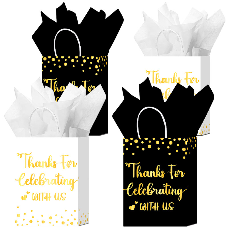 亚马逊新款烫金白牛礼品袋商品商超生日派对卡通可爱风购物手提袋