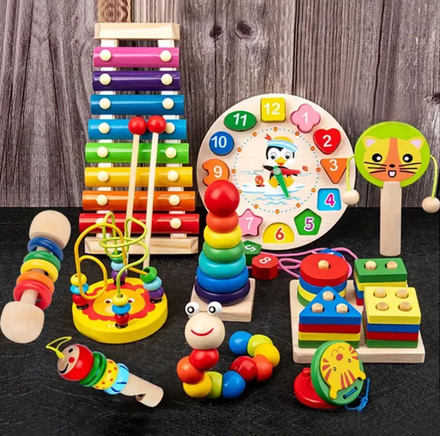 La educación temprana infantil de madera Meng tranquiliza la campana de la cama, el juguete orf, el bebé agarra la campana y sacude el conjunto de instrumentos musicales image 10