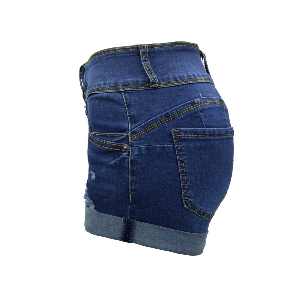 Dam denimshorts med hög midja vintage stil med slitningar_voghion.com